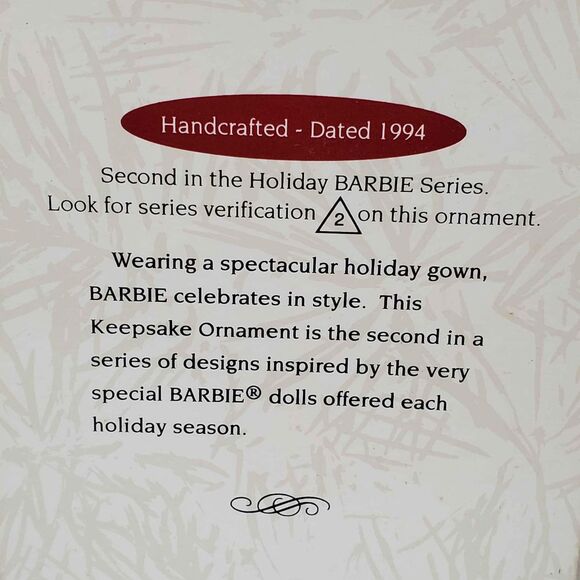 Hallmark Keepsake Ornament Holiday Barbie #2 Collector's Series New 1994 - Picture 7 of 9